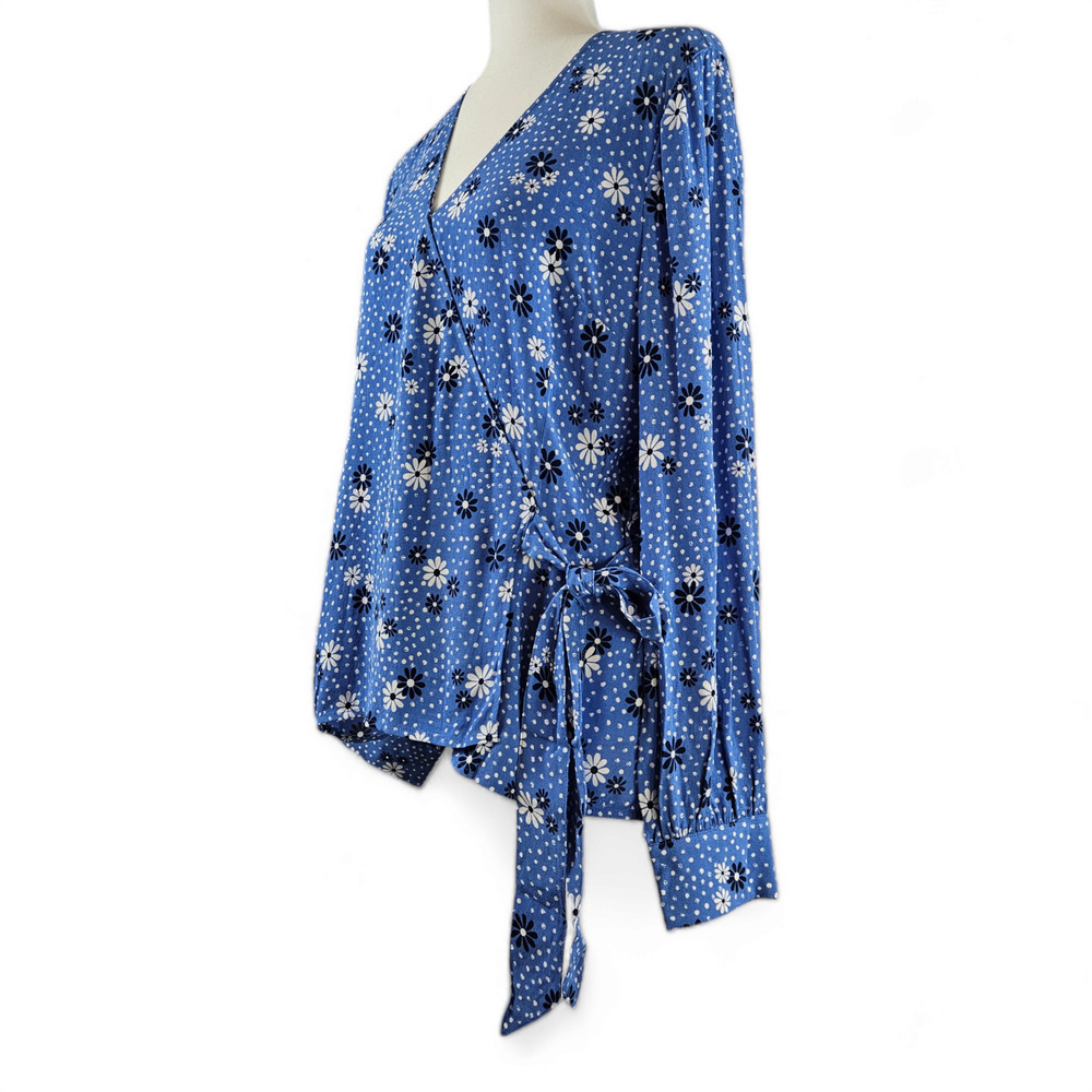 NWT Talbots Bohemian Poet‎ Sleeve Wrap Daisy Flowers & Dots Blouse Sz. L [12-14]